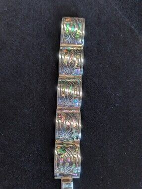 Vintage CJB Diaz Santoyo 925 Sterling Abalone Bracelet